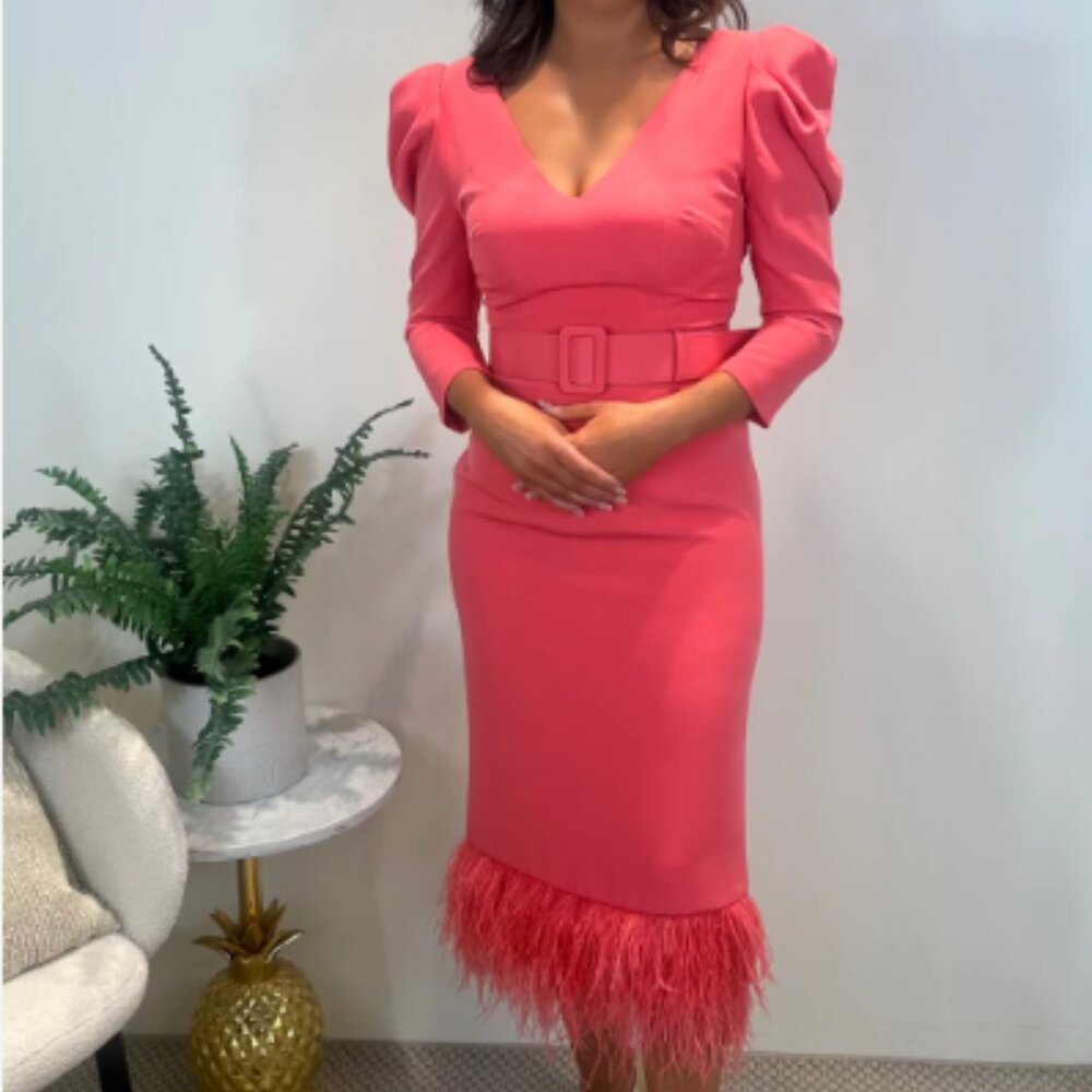 Harper Coral Feather Dress